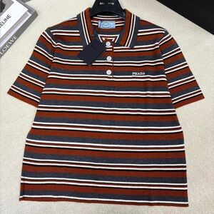 Prada striped knitted Polo collar short-sleeved shirt